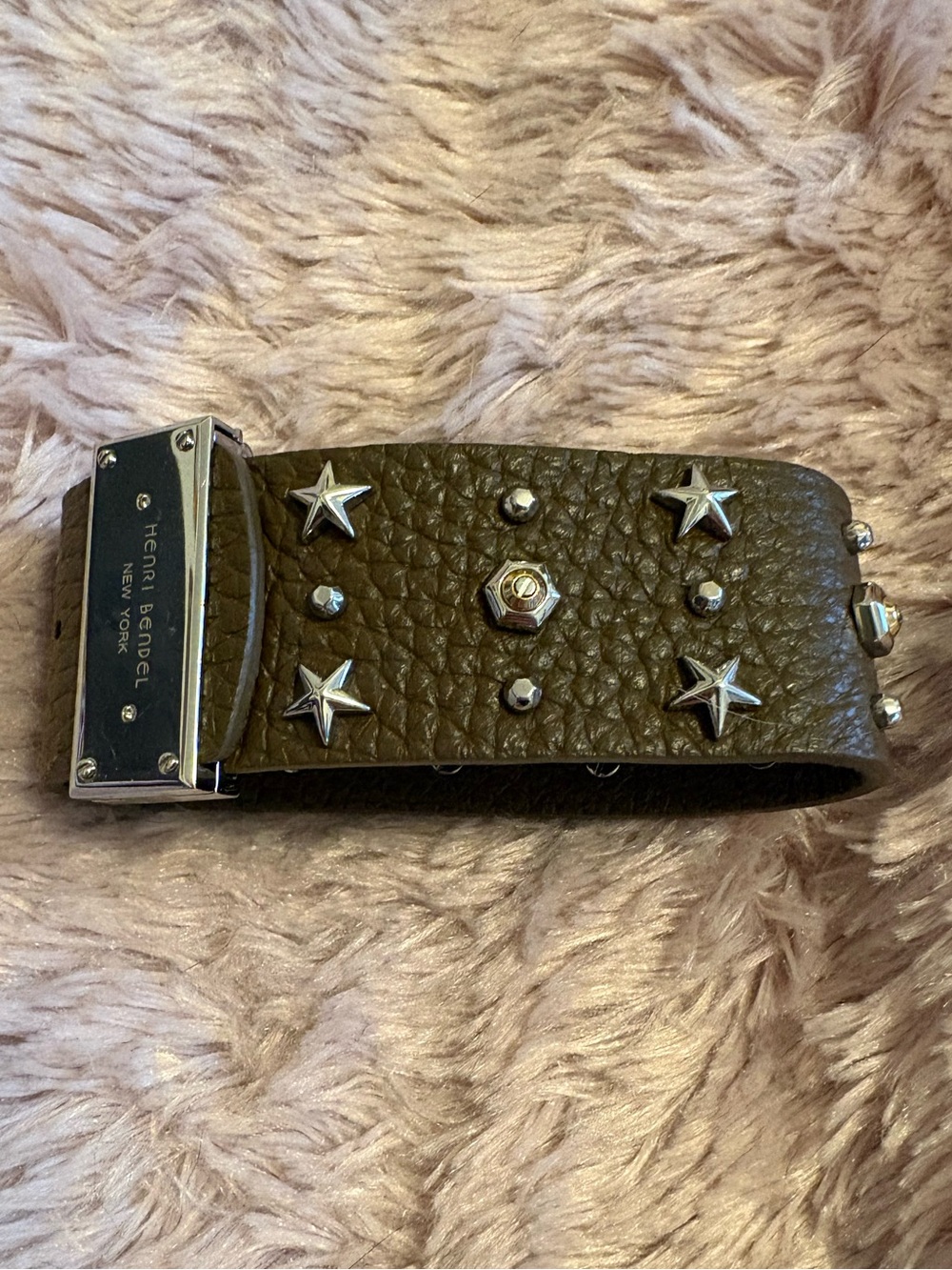 Henri Bendel Brown Studded Leather Cuff Bracelet